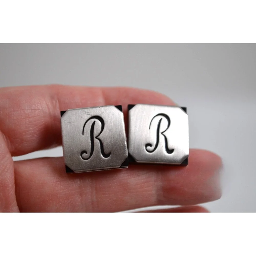 Vintage Swank Silver Tone Cuff Links with Monogrammed 